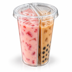 700ml PP Split Cups with PET Lids – Dual Compartment Bubble Tea Cups