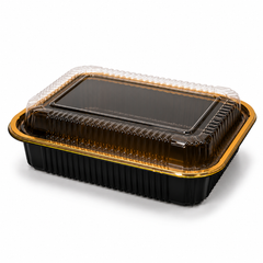 Premium REF 260 50oz Black & Gold Food Container with Clear Lid