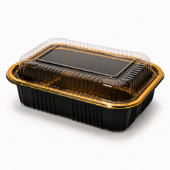 Premium REF 180 30oz Black & Gold Food Container with Clear Lid