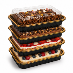 Premium REF 260 50oz Black & Gold Food Container with Clear Lid