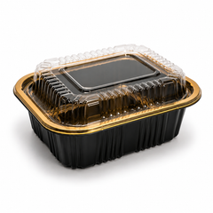 Premium REF 140 20oz Black & Gold Food Container with Clear Lid