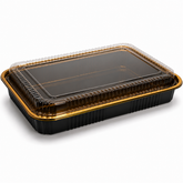 Premium REF 330 75oz Black & Gold Food Container with Clear Lid