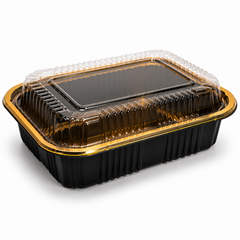 Premium REF 180 30oz Black & Gold Food Container with Clear Lid