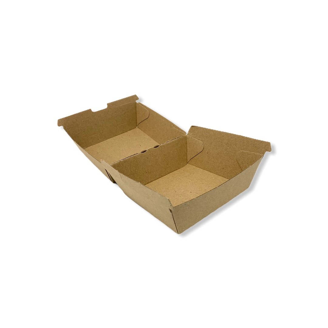 Standard Kraft Clamshell Corrugated Burger Boxes 102x104x54 - Gafbros Standard Kraft Clamshell Corrugated Burger Boxes 102x104x54 - Gafbros