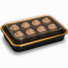 Premium REF 260 50oz Black & Gold Food Container with Clear Lid