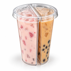 500ml PP Split Cups with PET Lids – Dual Compartment Bubble Tea Cups
