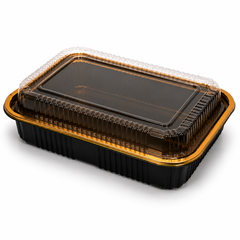 Premium REF 330 75oz Black & Gold Food Container with Clear Lid