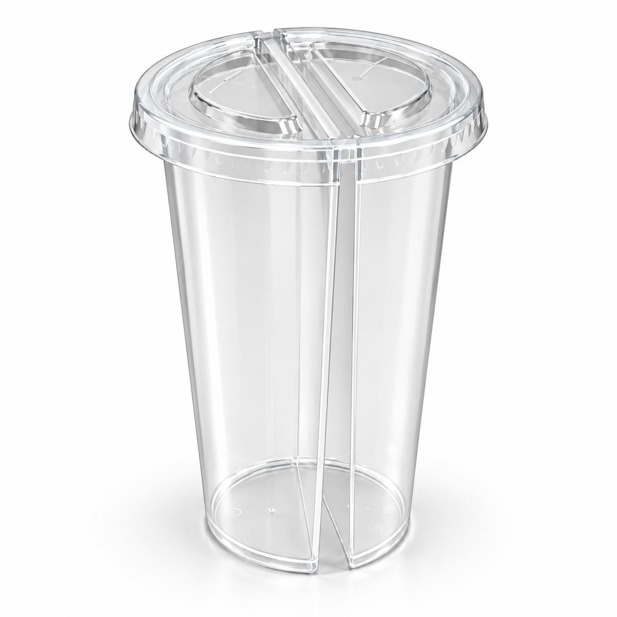 700ml PP Split Cups with PET Lids – Dual Compartment Bubble Tea Cups