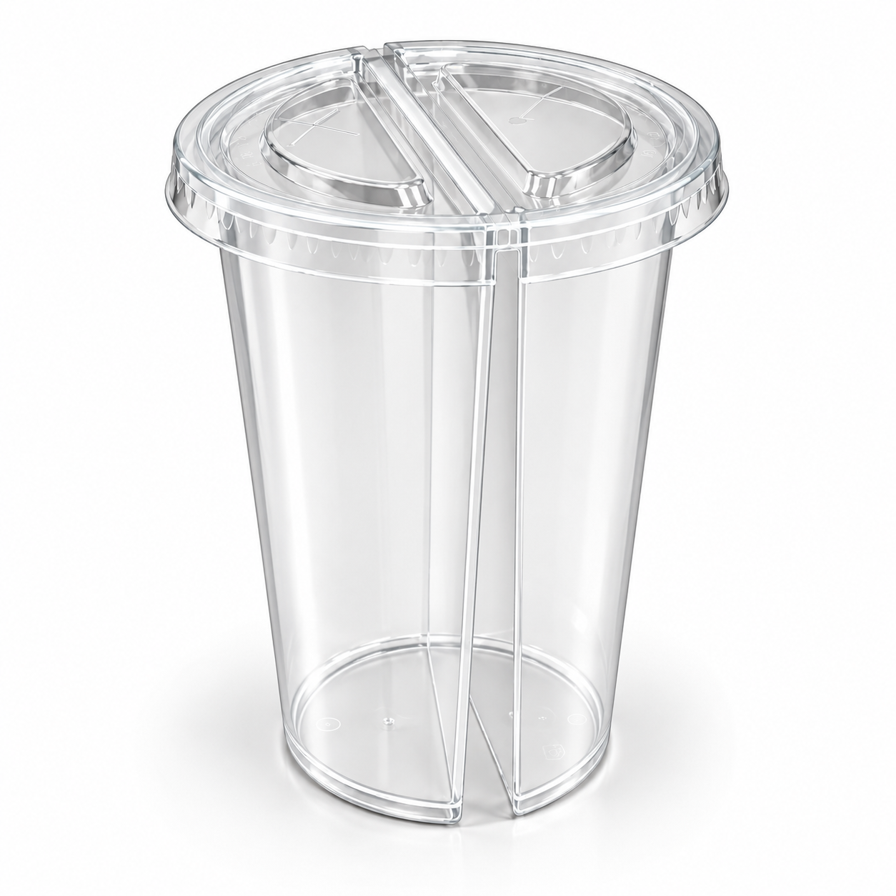 500ml PP Split Cups with PET Lids – Dual Compartment Bubble Tea Cups