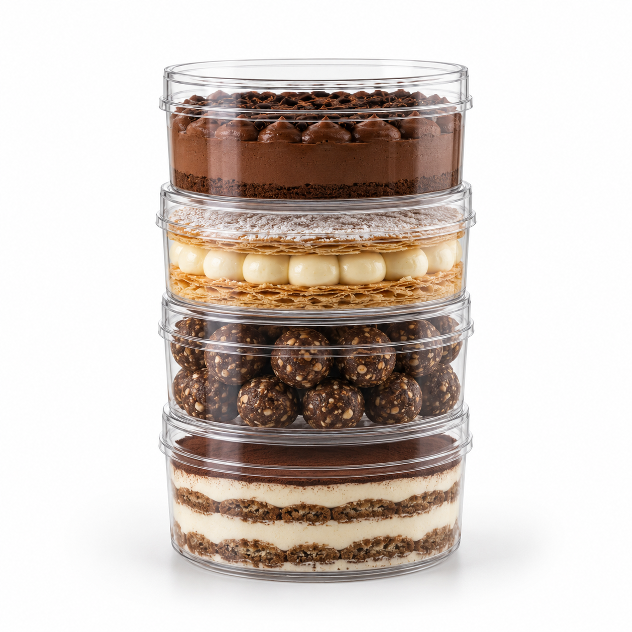 Clear Round 400ml Dessert Pot with Lid – Tiramisu & Cheesecake Container