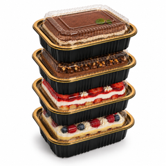Premium REF 140 20oz Black & Gold Food Container with Clear Lid
