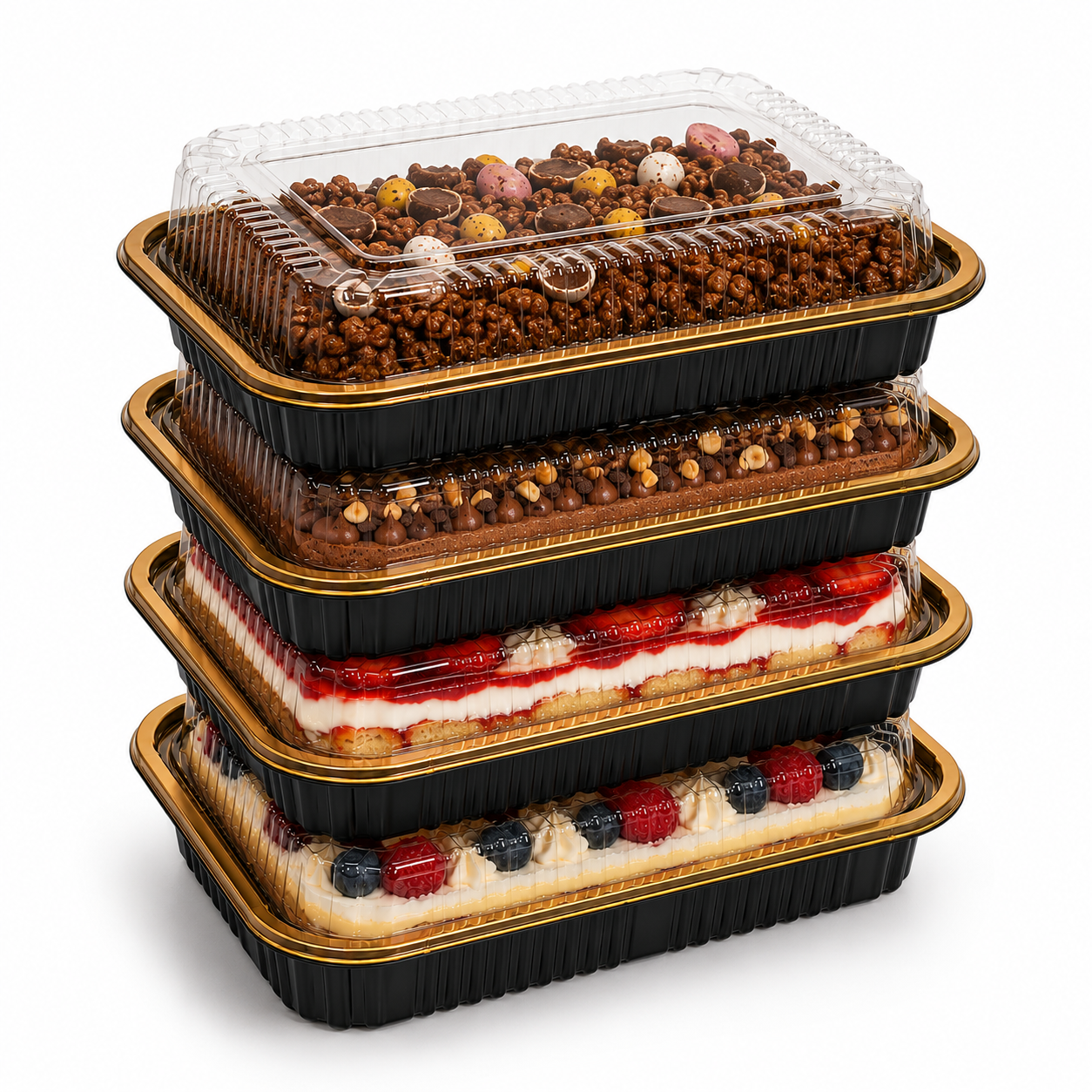 Premium REF 260 50oz Black & Gold Food Container with Clear Lid
