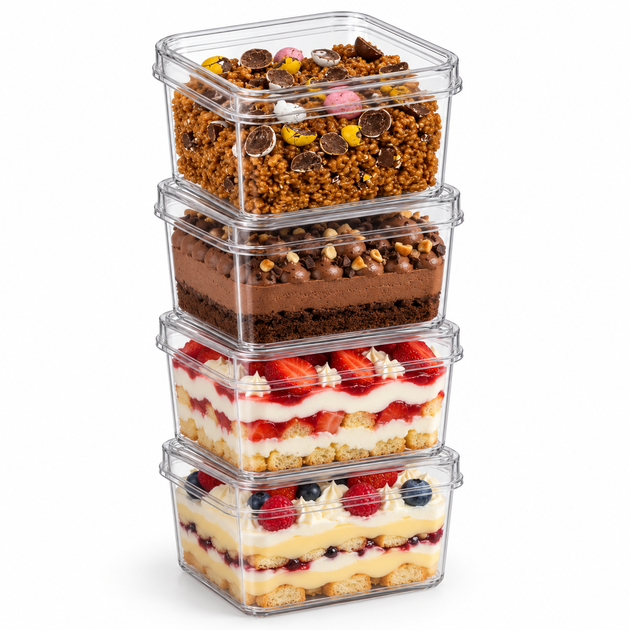 Clear Square 500ml Dessert Pots with Lids – Tiramisu & Cake Containers