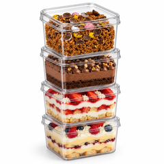 Clear Square 500ml Dessert Pots with Lids – Tiramisu & Cake Containers