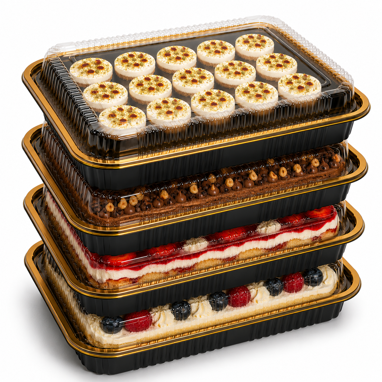 Premium REF 330 75oz Black & Gold Food Container with Clear Lid