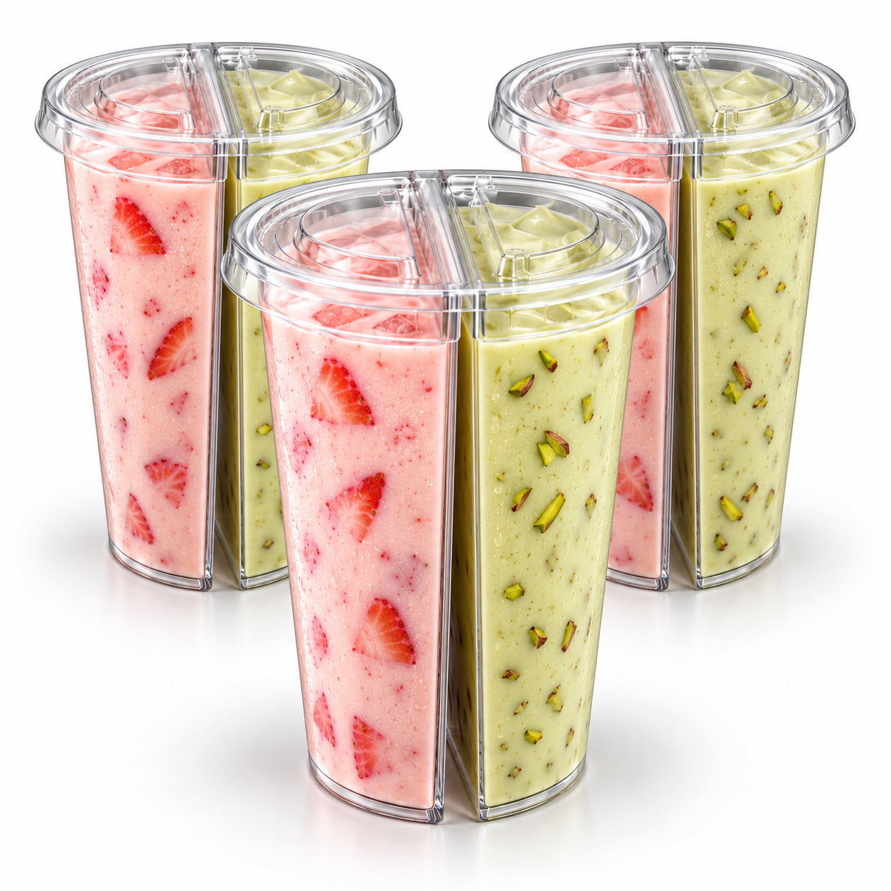 700ml PP Split Cups with PET Lids – Dual Compartment Bubble Tea Cups