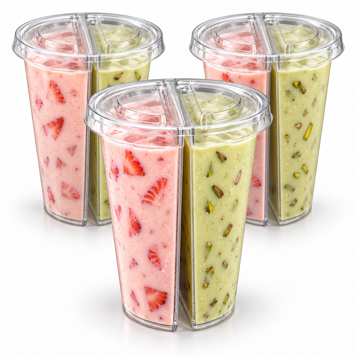 500ml PP Split Cups with PET Lids – Dual Compartment Bubble Tea Cups