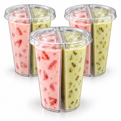 500ml PP Split Cups with PET Lids – Dual Compartment Bubble Tea Cups