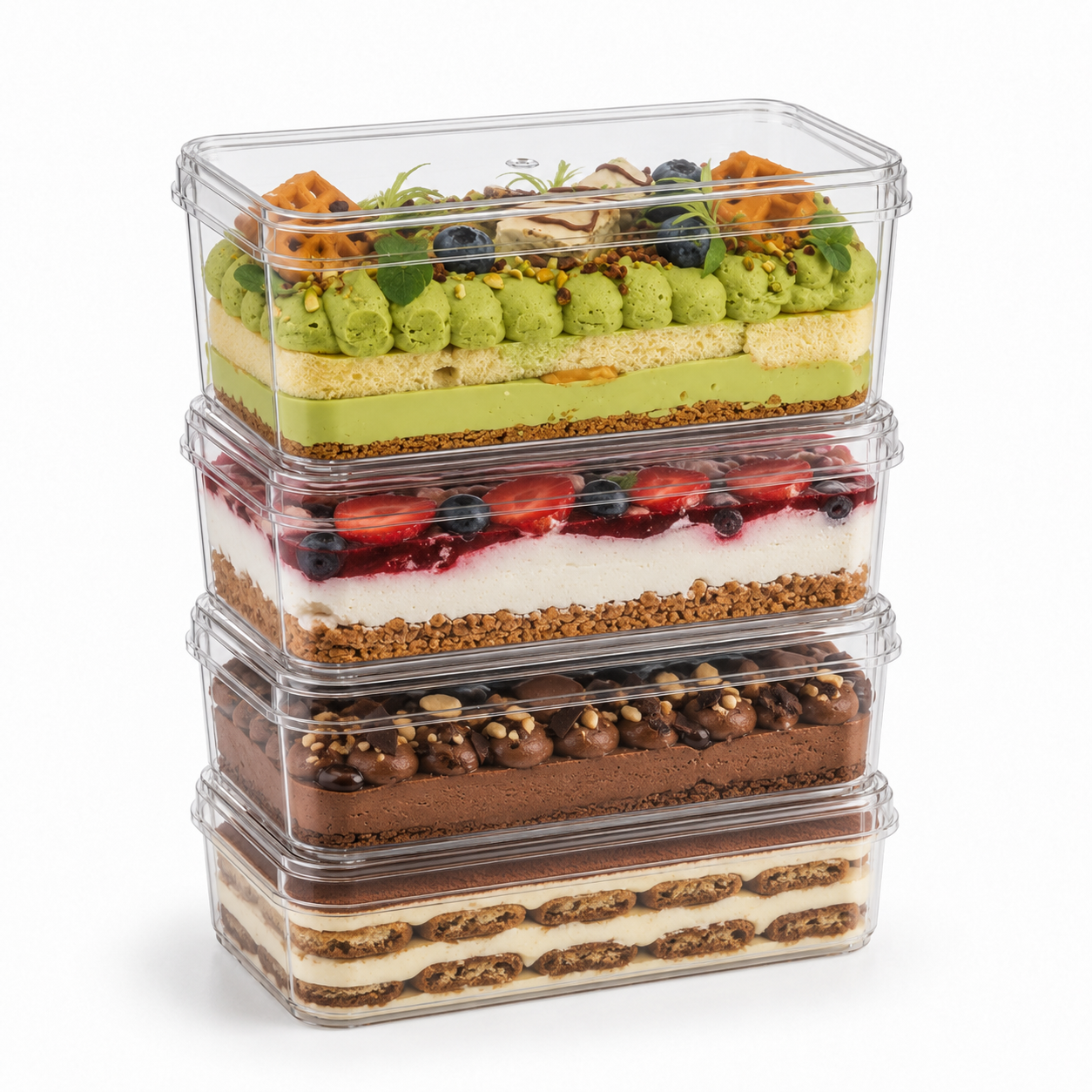 Clear Rectangular 425ml Dessert Pots with Lids – Tiramisu Containers