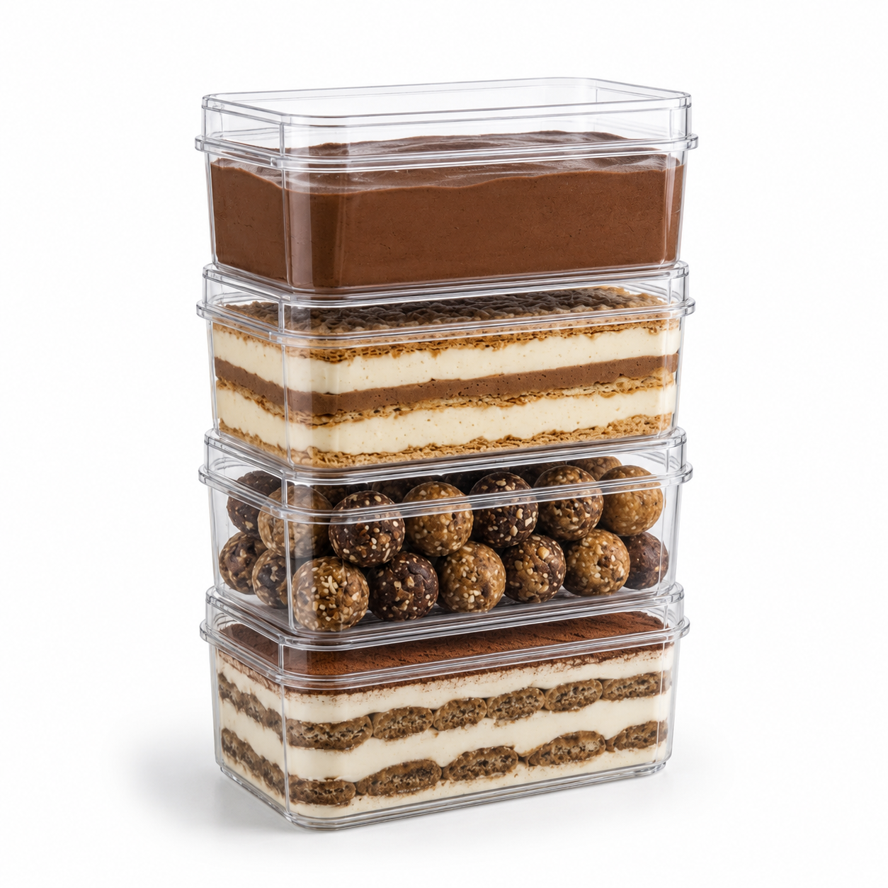 Clear Rectangular 300ml Dessert Pots with Lids – Tiramisu Containers
