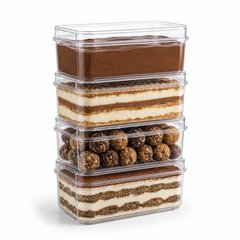 Clear Rectangular 300ml Dessert Pots with Lids – Tiramisu Containers