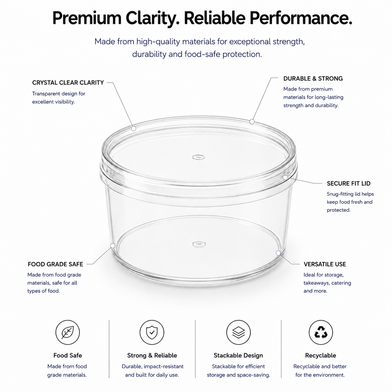 Clear Round 400ml Dessert Pot with Lid – Tiramisu & Cheesecake Container