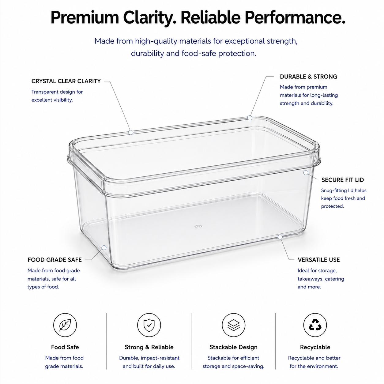 Clear Rectangular 1800ml Dessert Container with Lid – Tiramisu Tray