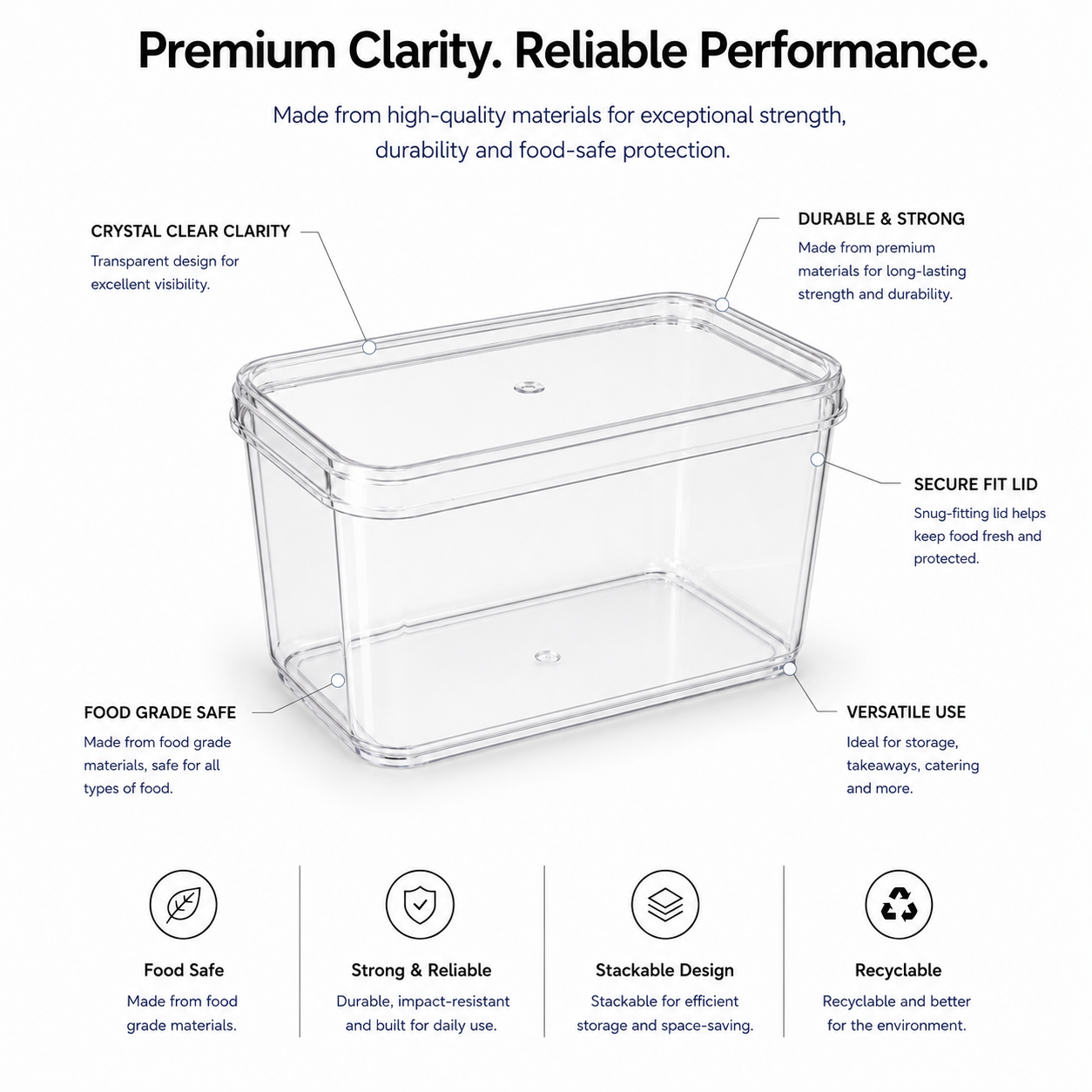 Clear Rectangular 425ml Dessert Pots with Lids – Tiramisu Containers