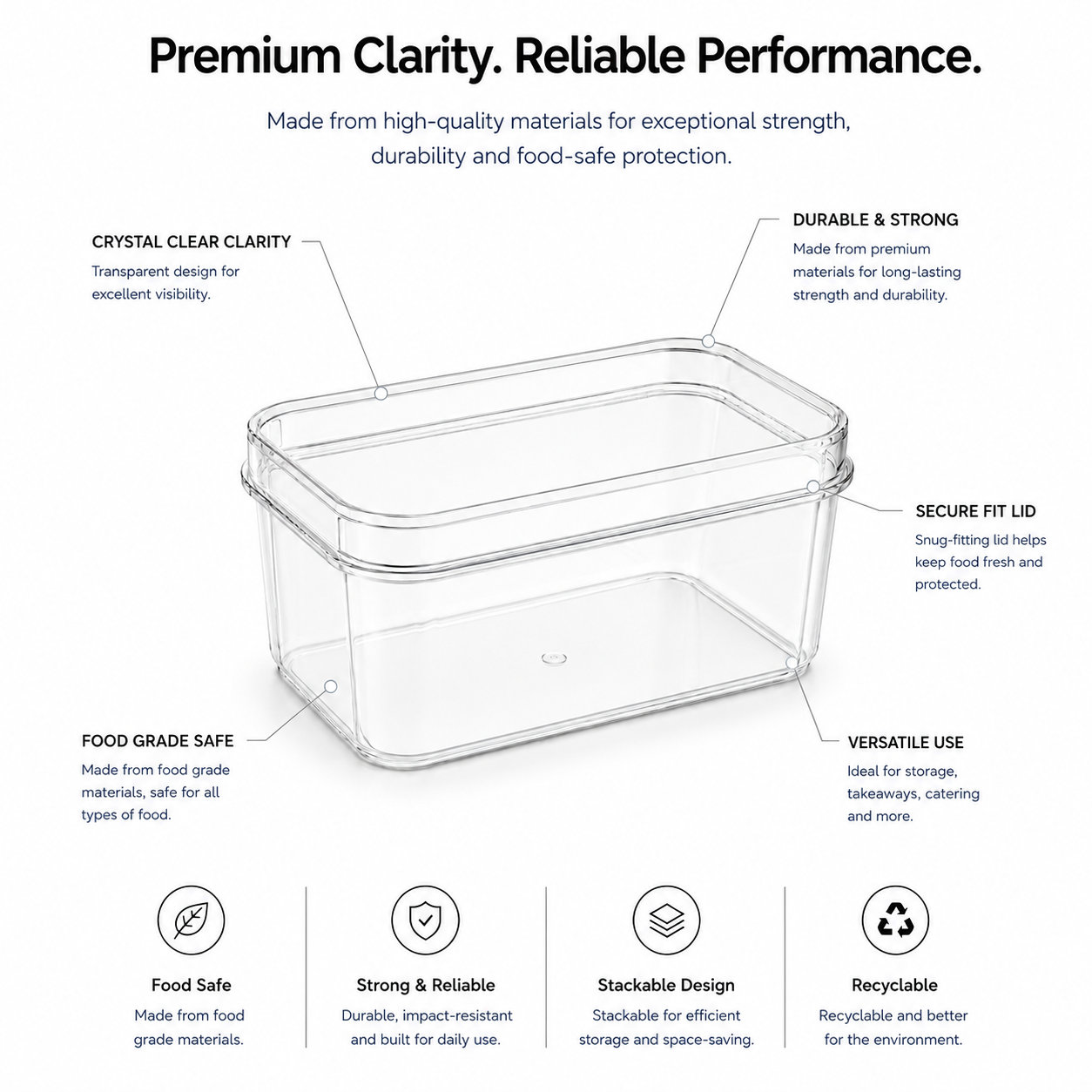 Clear Rectangular 300ml Dessert Pots with Lids – Tiramisu Containers