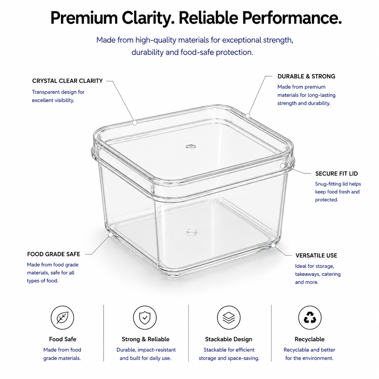 Clear Square 500ml Dessert Pots with Lids – Tiramisu & Cake Containers