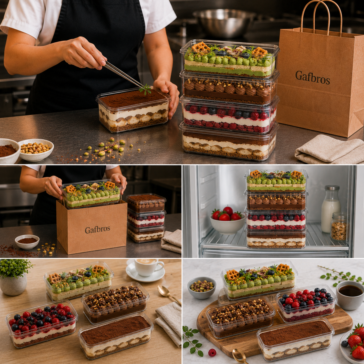 Clear Rectangular 425ml Dessert Pots with Lids – Tiramisu Containers