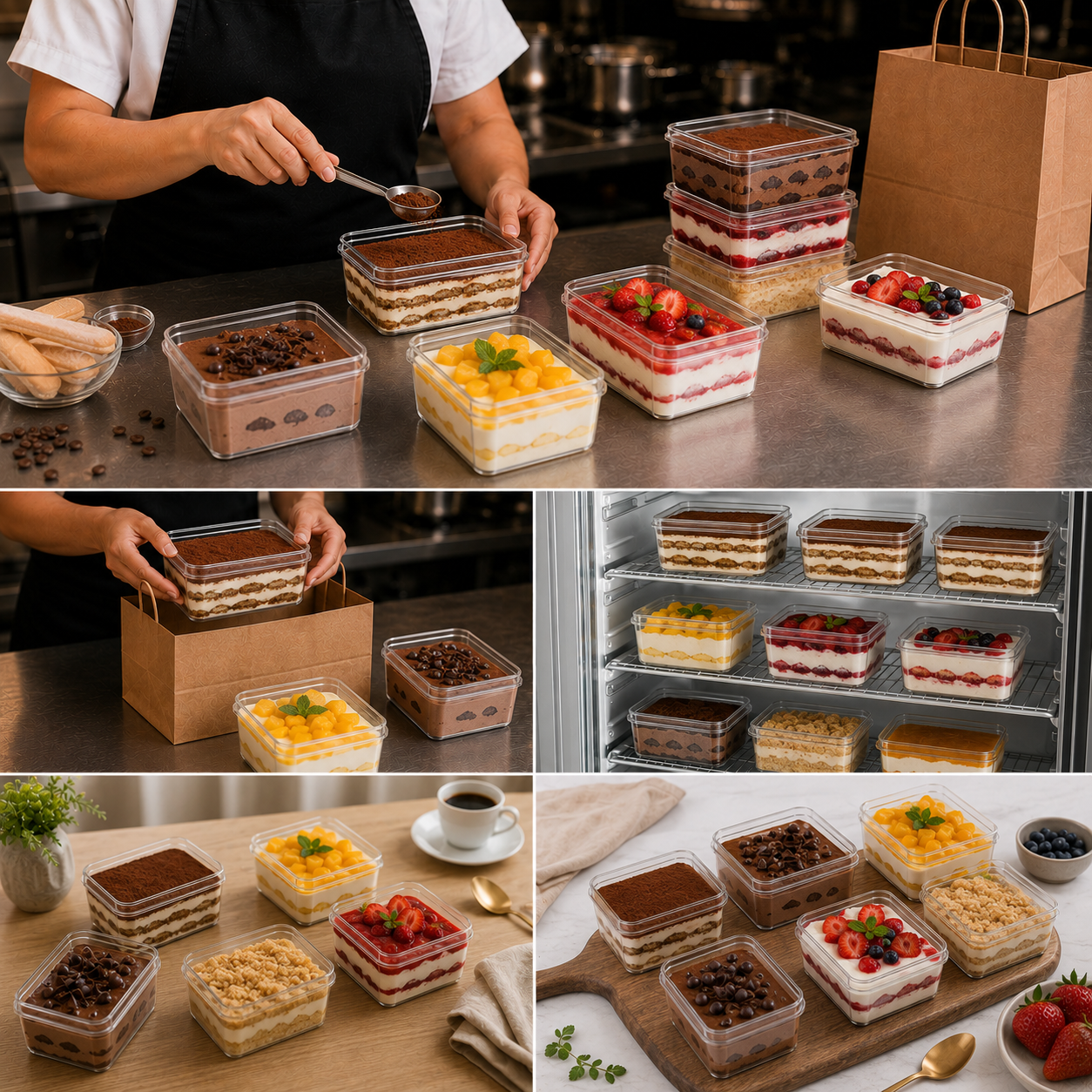 Clear Rectangular 300ml Dessert Pots with Lids – Tiramisu Containers