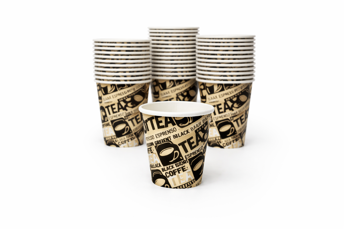 e-lite® 4oz Printed Disposable Paper Coffee Cups | Tea & Coffee Design Hot Drink Cups | Leak Resistant Takeaway & Catering Paper Cups (1000)