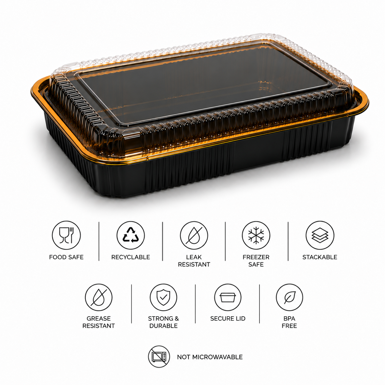 Premium REF 330 75oz Black & Gold Food Container with Clear Lid