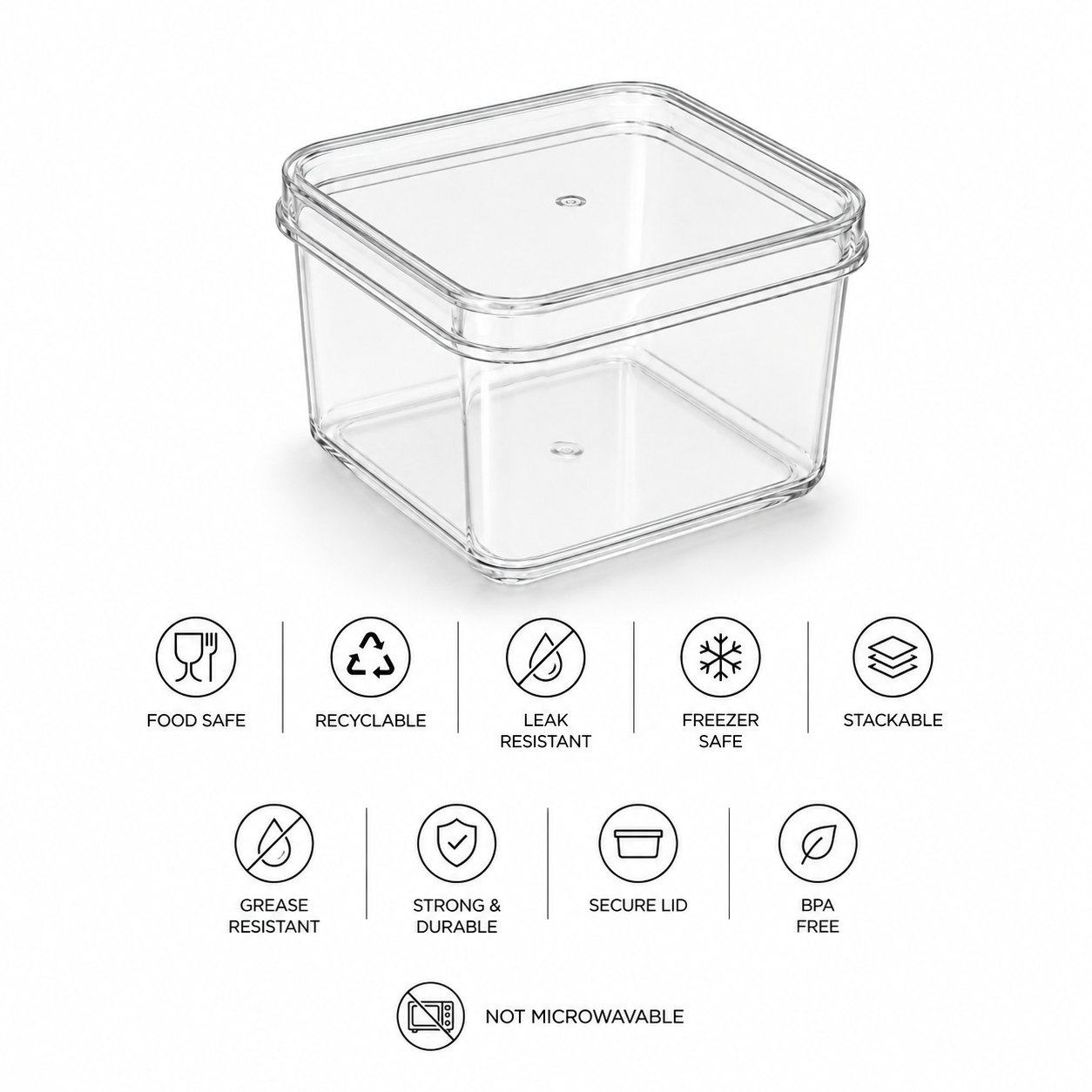 Clear Square 500ml Dessert Pots with Lids – Tiramisu & Cake Containers