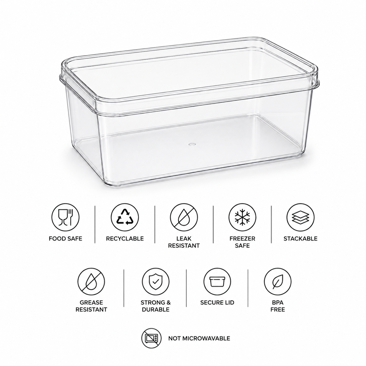 Clear Rectangular 1800ml Dessert Container with Lid – Tiramisu Tray