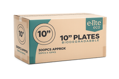 e-lite® 10 Inch Compostable Bagasse Dinner Plates | Heavy Duty Biodegradable Disposable Plates | Eco Friendly Sugarcane Plates for Parties, Catering, BBQ & Takeaway | 26 cm White Round Plates 500