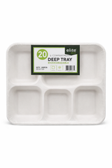 e-Lite® 6 Compartment Compostable Deep Trays | Heavy Duty Sugarcane Bagasse Disposable Meal Trays | Eco Friendly Divided Catering & Takeaway Food Trays | Meal Plate | Thali (200)