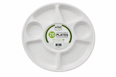 e-Lite® 7 Compartment Round Compostable Plates | Heavy Duty Sugarcane Bagasse Divided Party & Snack Serving Platters | Eco Friendly Disposable Catering Plates | Meal Plate | Buffet Plate (200)