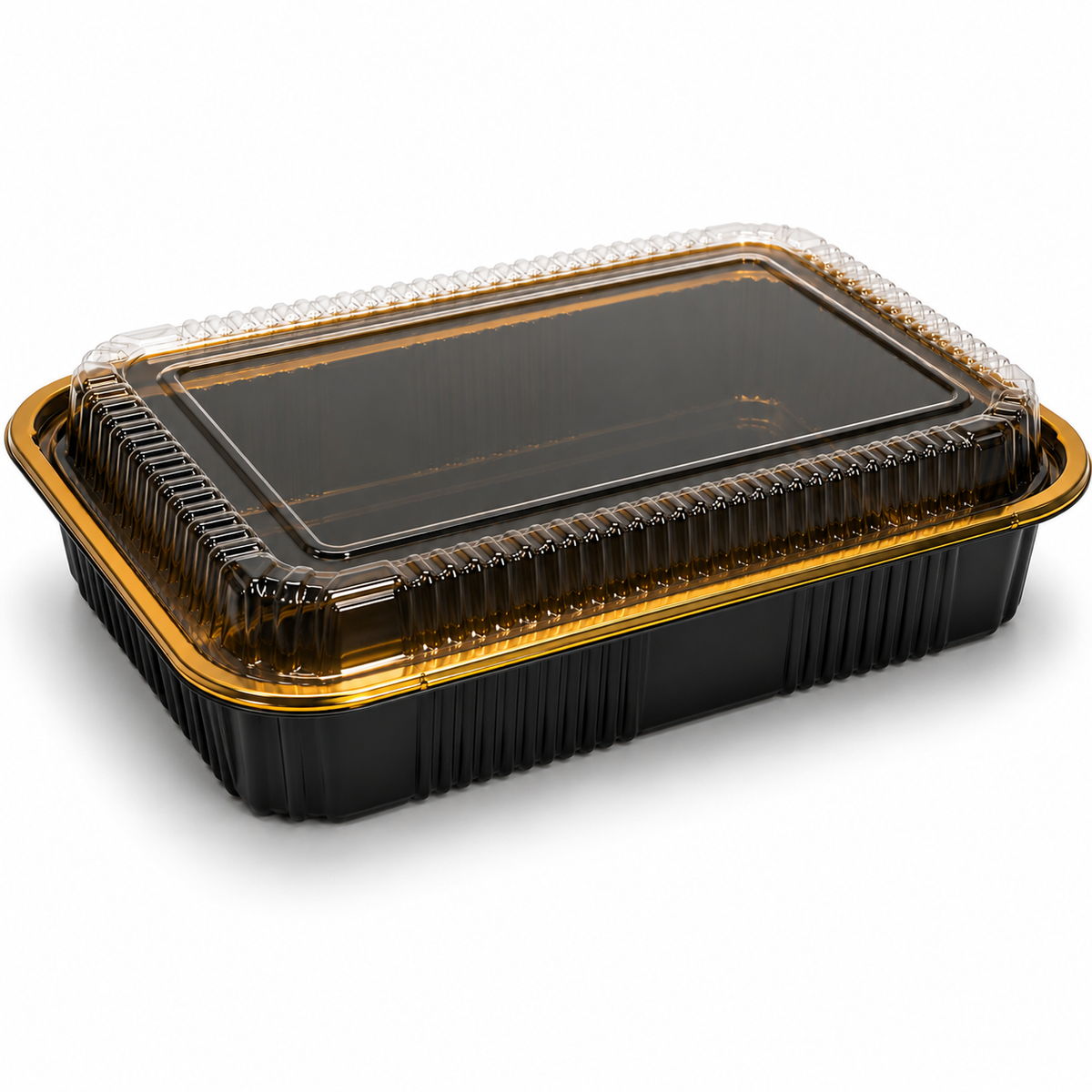 Premium REF 260 50oz Black & Gold Food Container with Clear Lid