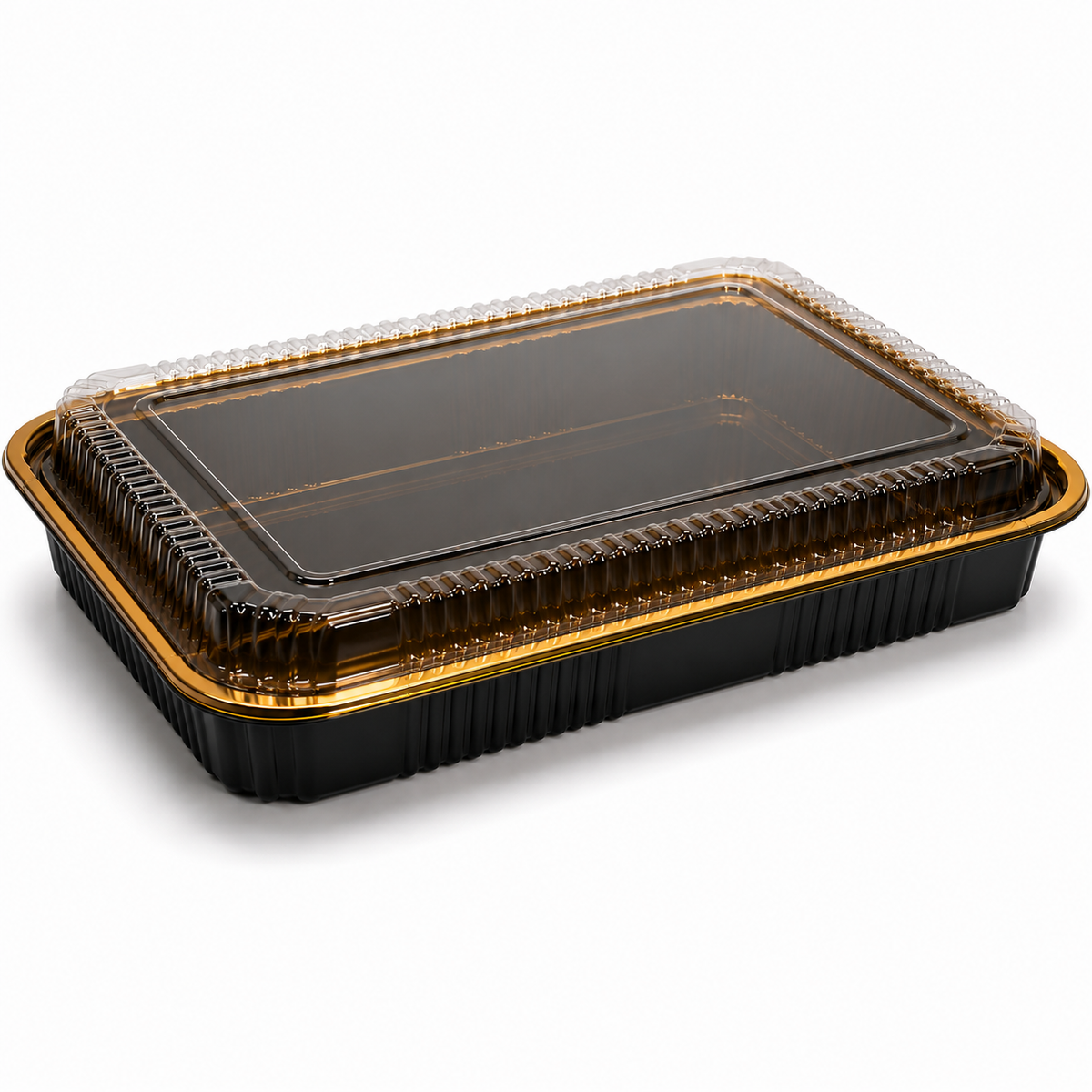 Premium REF 330 75oz Black & Gold Food Container with Clear Lid
