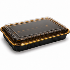 Premium REF 330 75oz Black & Gold Food Container with Clear Lid