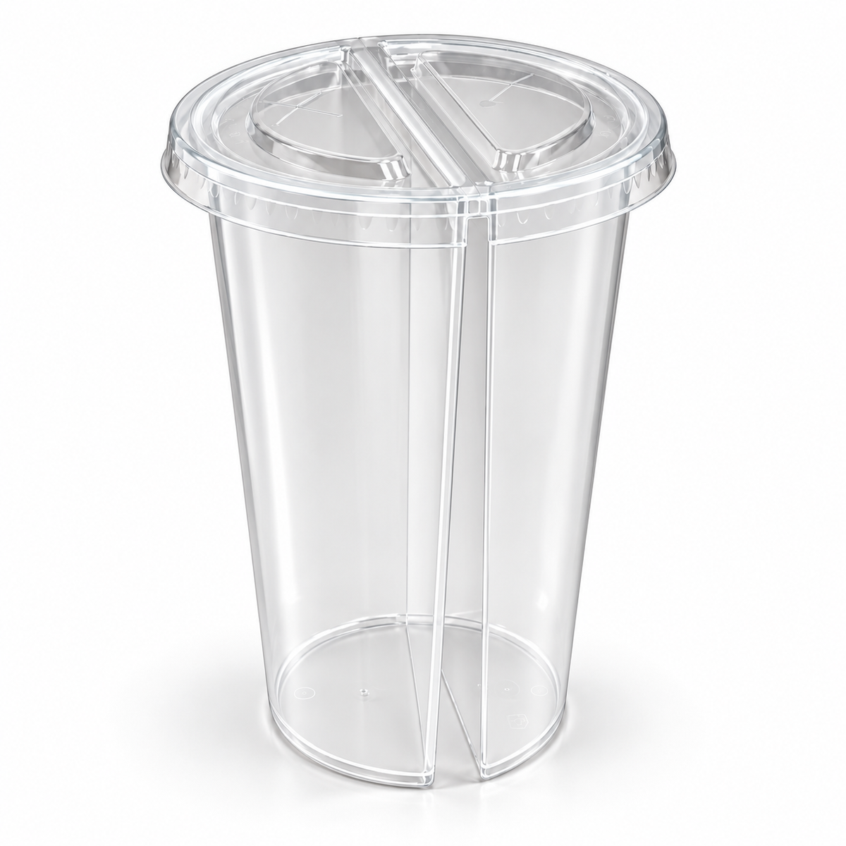 700ml PP Split Cups with PET Lids – Dual Compartment Bubble Tea Cups