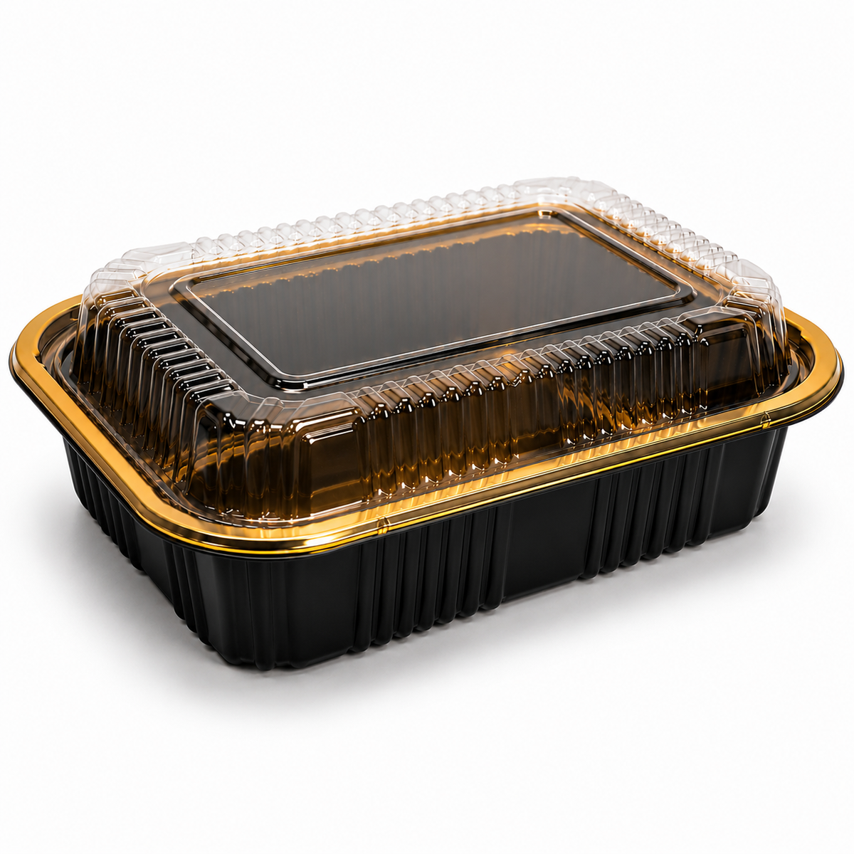 Premium REF 180 30oz Black & Gold Food Container with Clear Lid