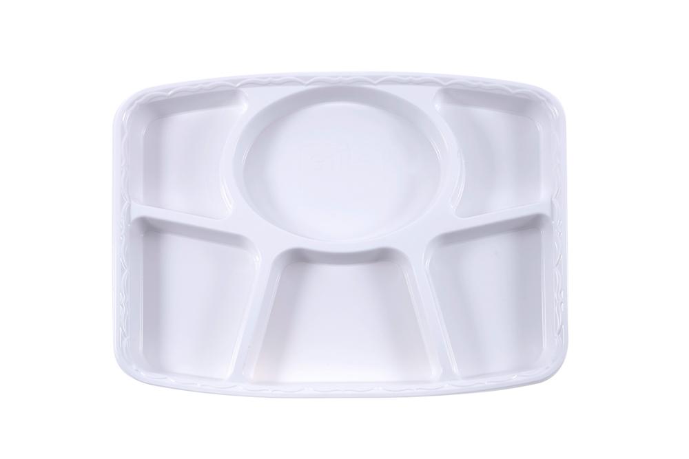 6 Compartment Punjabi Thali Disposable Plastic Plates Ideal For Weddings, Catering And Fast Food