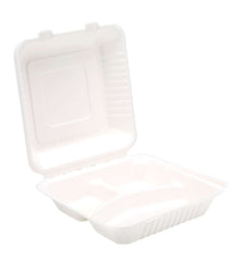 Bagasse Clamshell Meal Boxes 9" 3 Compartment - Gafbros