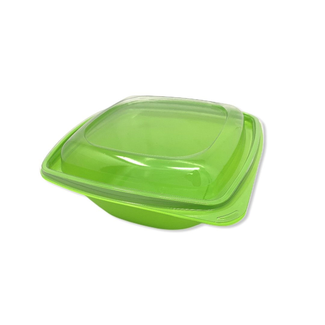 750ml Green Square PET Salad Bowls And Lids - Gafbros