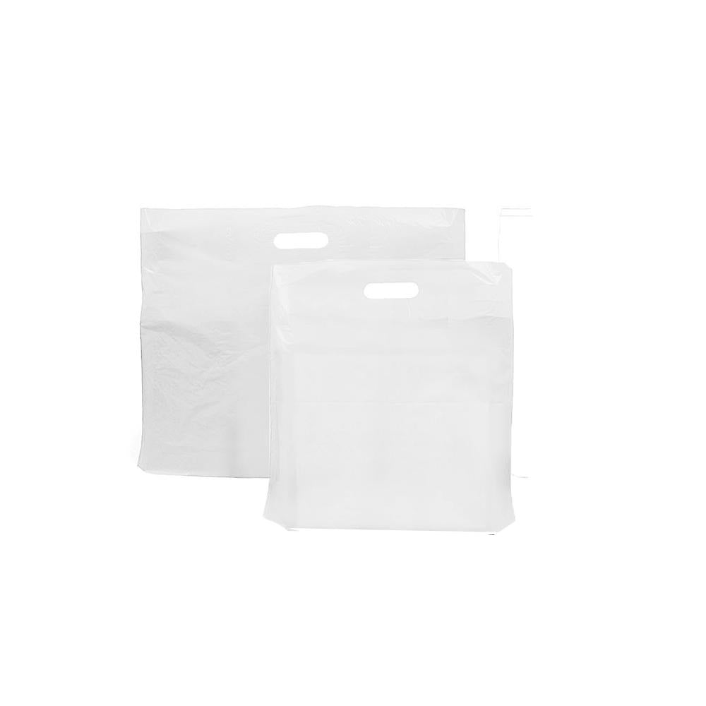 14 x 14 x 4 30mu White Patch Handle Plastic Carrier Bags (B3) - Gafbros